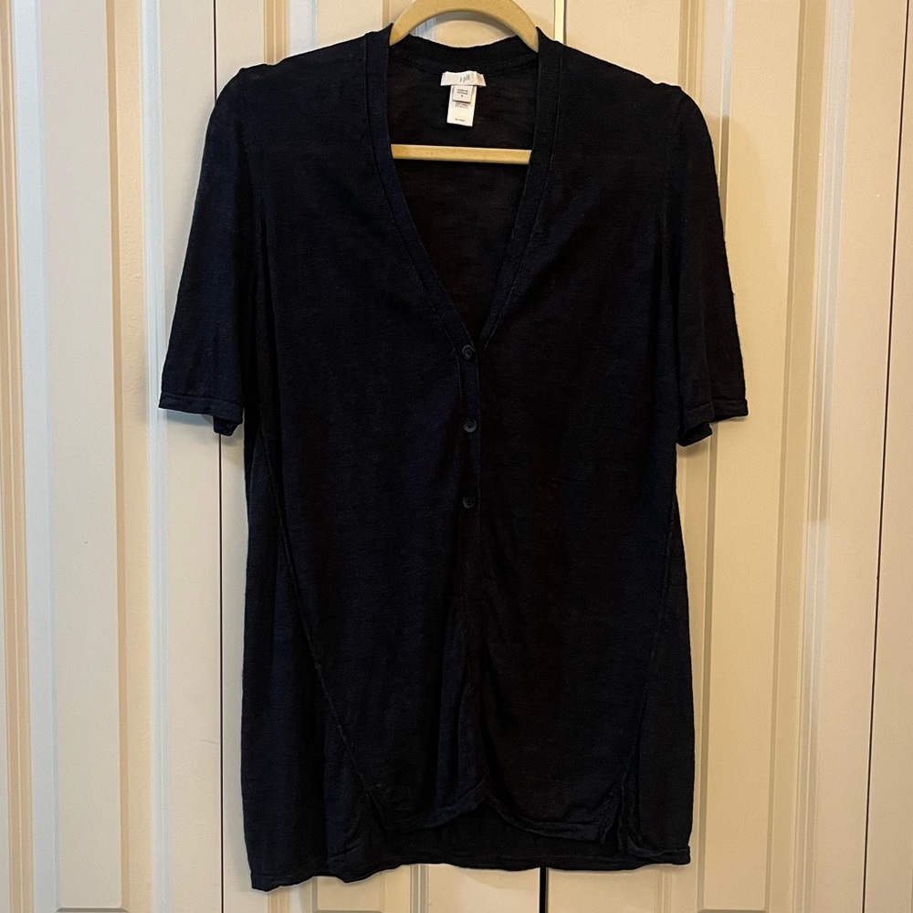 J. Jill Navy Linen Short Sleeve Cardigan Size S
